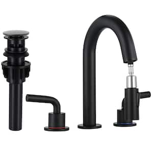 8 in. Widespread Bathroom Faucet 3 Hole with Pull Out Sprayer, Bathroom Sink Faucet with Pop-Up Drain in Matte Black