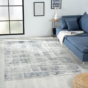 Cana Blue/Cream 5x7 ft. Abstract Modern Contemporary Synthetic Area Rug