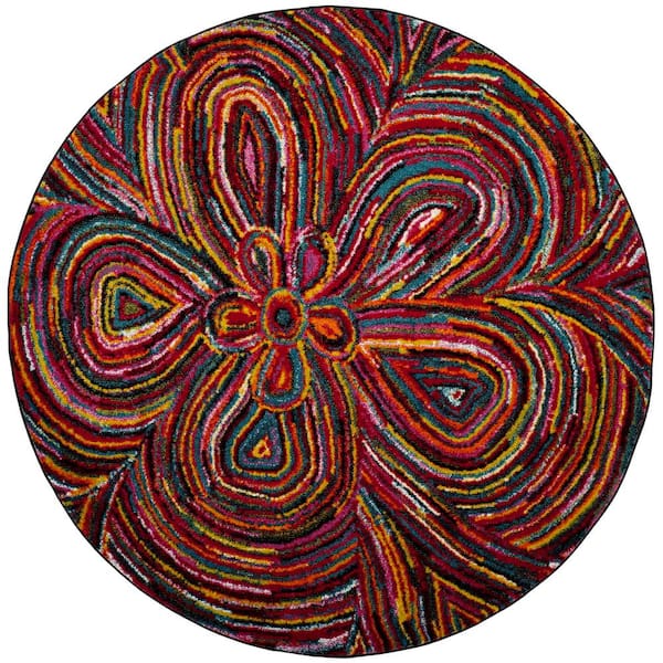 Aruba 9 ft. x 9 ft. Round Multi Floral Geometric Area Rug