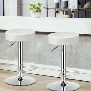 34 in. White PU Leather Adjustable Round Bar Stool Swivel Pub Chair