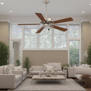 Contractor Plus 52 in. Indoor Brushed Nickel with Medium Maple/Dark Walnut Ceiling Fan