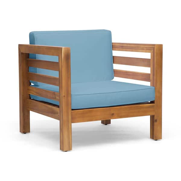 Miscool Anky Brown Wood Outdoor Lounge Chair with Blue Cushion