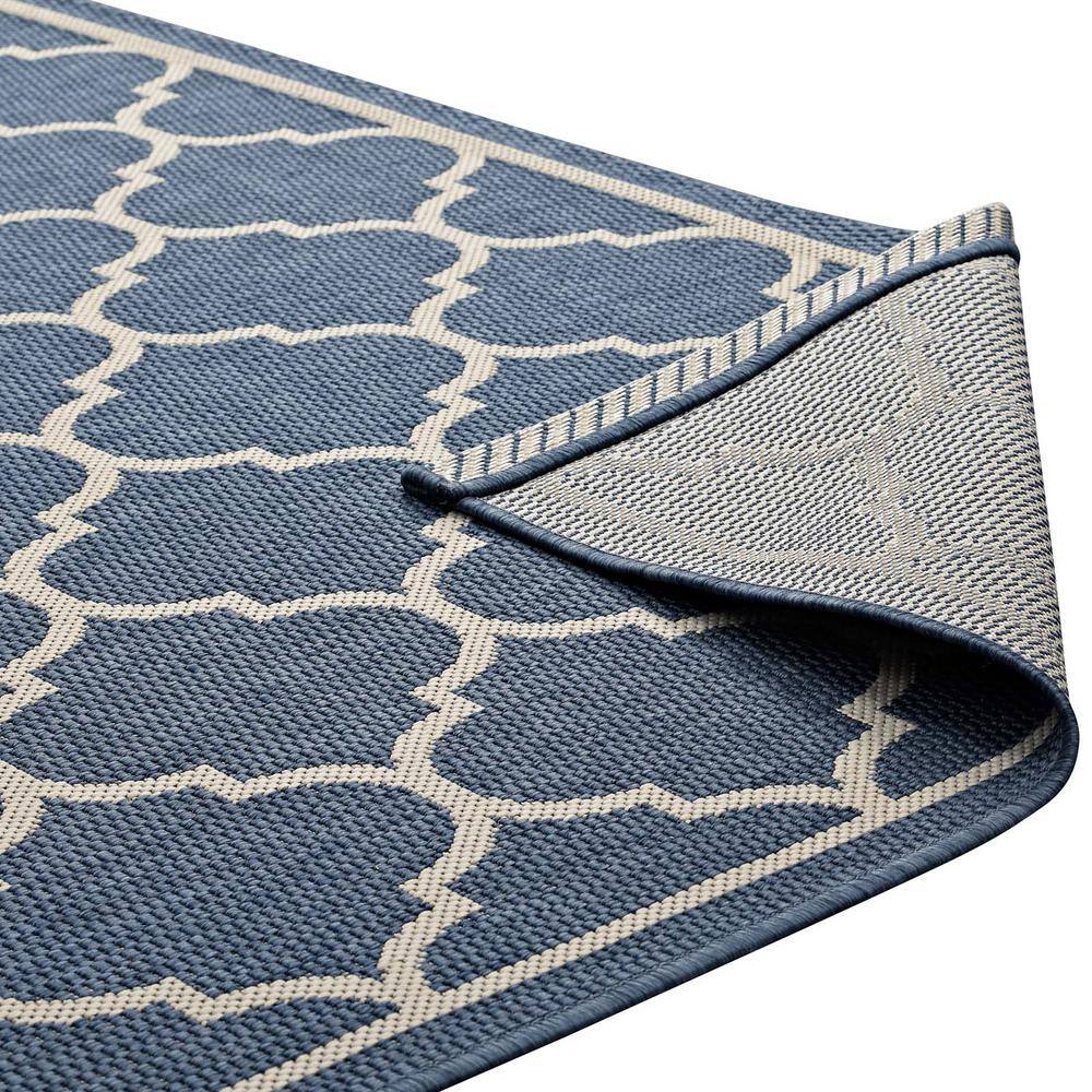 Blue and Beige Rectangular Trellis Synthetic Area Rug