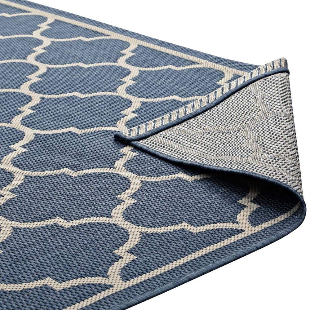 Elegant Blue and Beige Trellis 8'x10' Synthetic Area Rug