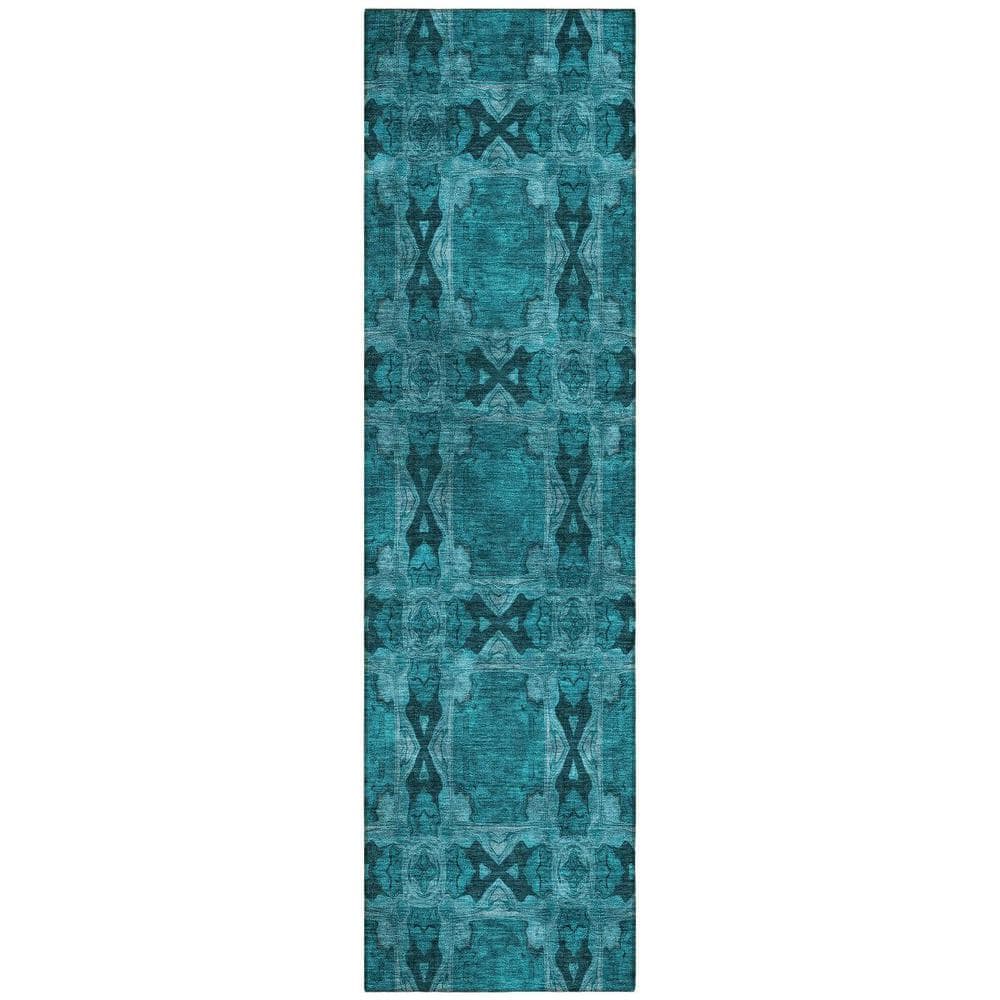 Teal 2 ft. x 8 ft. Woven Floral;Medallion Runner Indoor/Outdoor Area Rug price history on PriceWatchPro