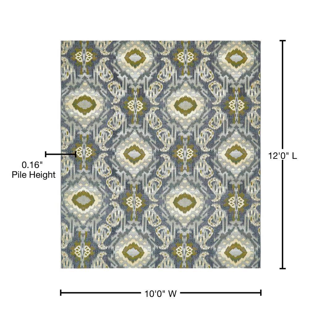 Blue Rectangular Synthetic Outdoor Area Rug 10' x 12'
