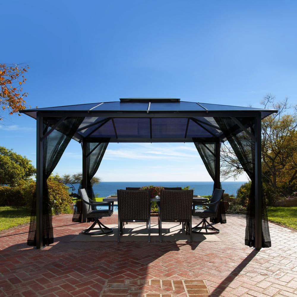 Madrid 10 ft. x 12 ft. Aluminum Hard Top Gazebo with Mosquito Netting -  Paragon Outdoor, GZH1-1012BKPM