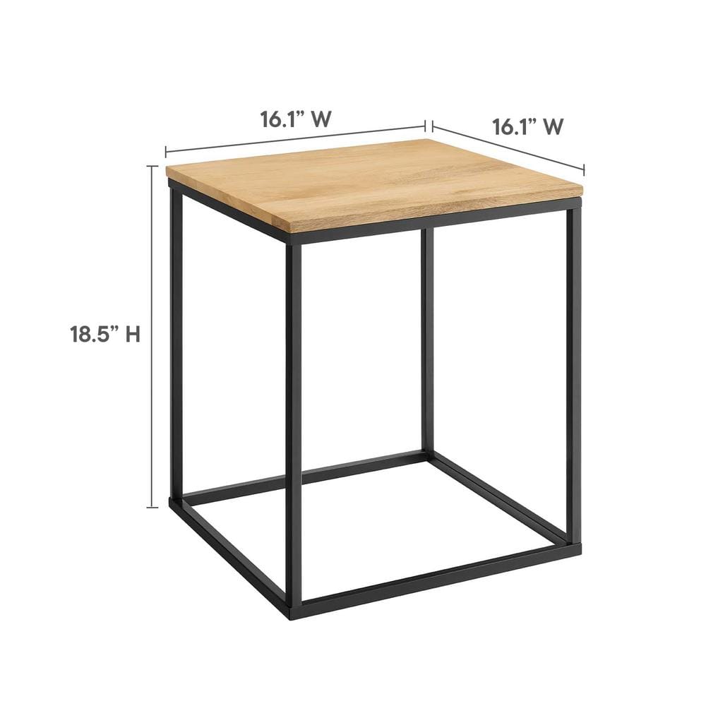 Zora Oak Wood and Black Metal Square Side Table
