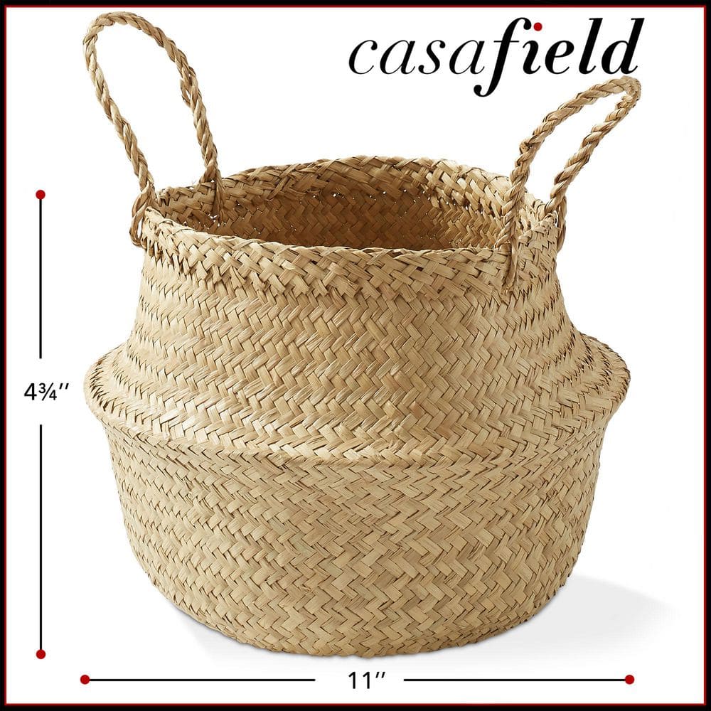 Medium Natural Woven Seagrass Belly Basket with Handles