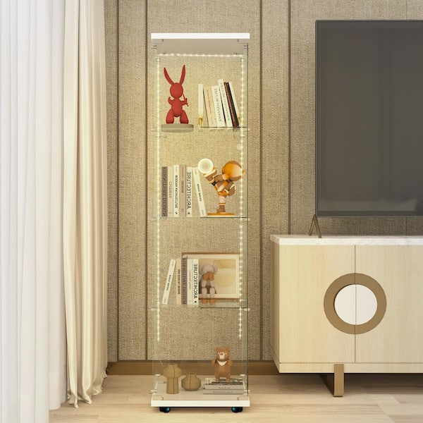 Dovelina Tempered Glass White 16 in. Display Cabinet for Sports Shoes and Collectible Showcase