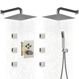 Single Handle 1-Spray Thermostatic 4-function Shower Faucet Dual Showerhead 1.8 GPM with Body Spray in. Brushed Nickel