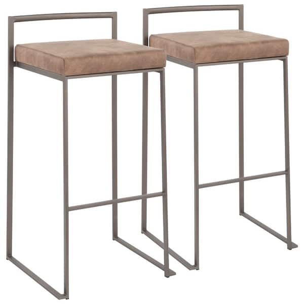 Lumisource Fuji 30 in. Antique Stackable Bar Stool with Cowboy Brown Cushion (Set of 2)