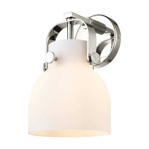 Innovations Pilaster II Bell 6.5 in. 1-Light Polished Nickel Wall Sconce with Glass Shade