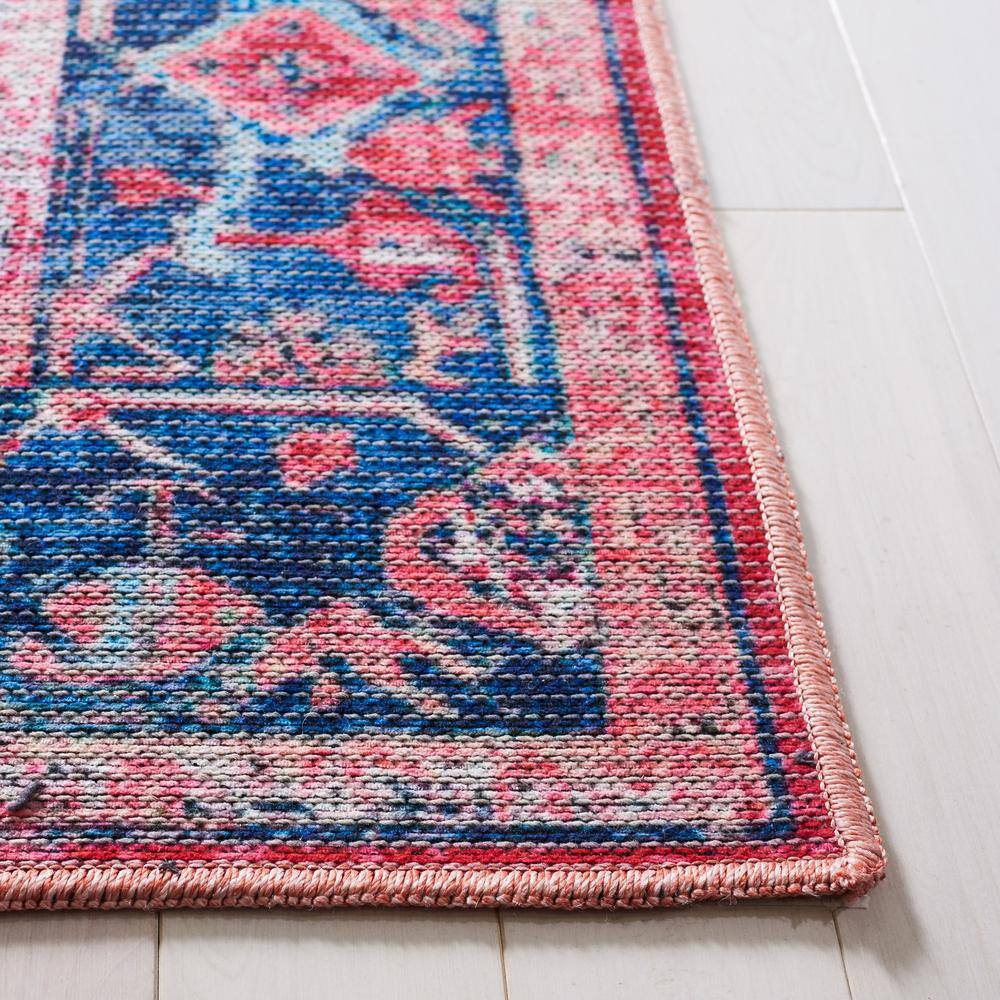 Navy and Red Medallion Washable Viscose Chenille Area Rug