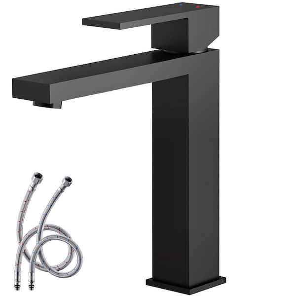 Single Handle Vessel Sink Faucet Bathroom Faucet with 15° Angled Spout Splash-Free Soft Water Flow in Matte Black