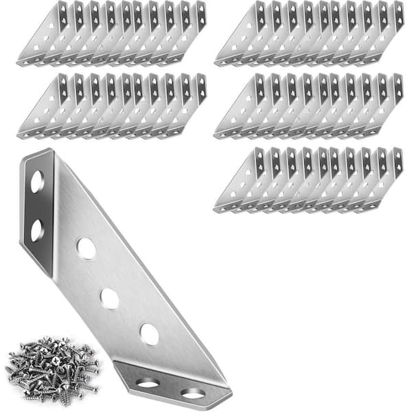 Universal Stainless Steel Furniture Corner Connectors 50 Pcs with Screws for Shelves Wood Furniture Cabinets