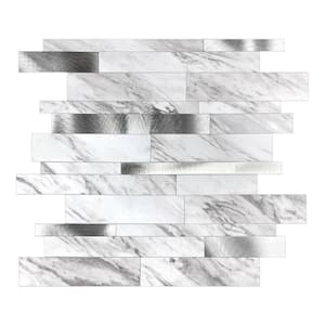 White Carrera Brushed Silver 11.70 in. x 11.93 in. Metal Peel and Stick Tile (1 sq. ft./pack)