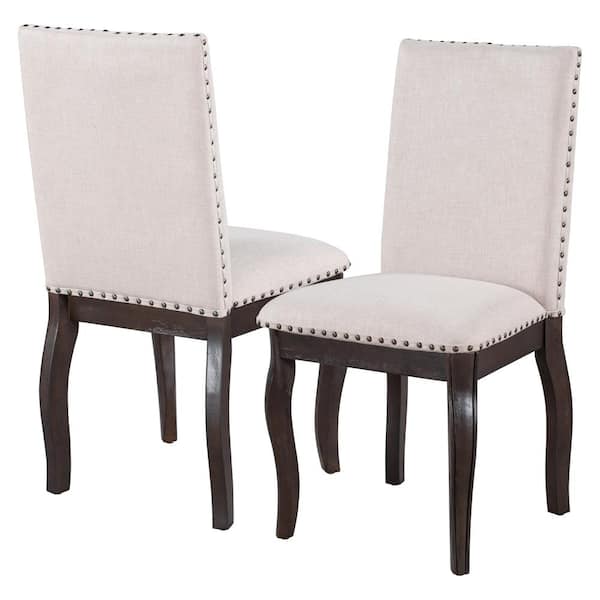 LUCKY ONE Cinnamon Espresso Upholstered Fabirc Wood Curved legs Nailhead Dining Chairs (Set of 4)