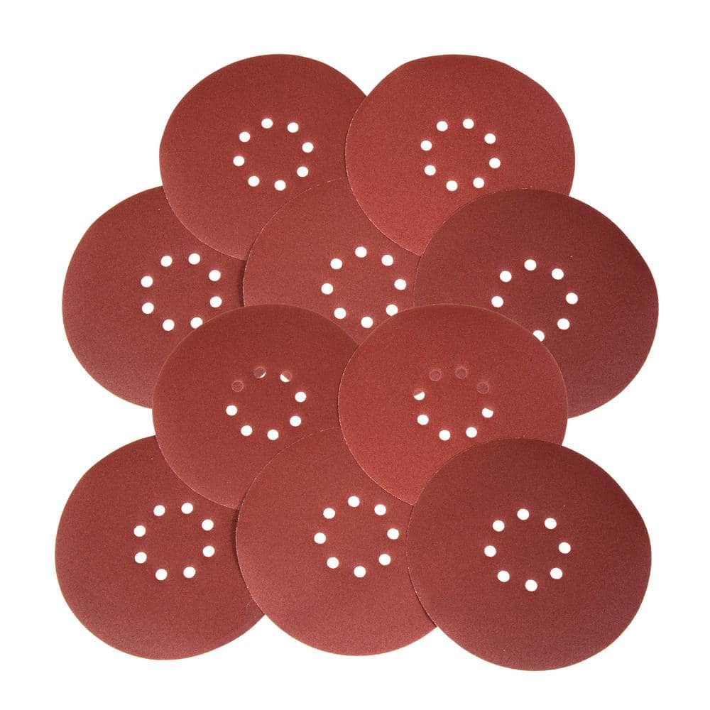 ALEKO 10SANDPAPERHOLE80 9 Inch 10 Hole 80 Grit Sanding Discs Sandpaper for Drywall Sander 10 Pack 