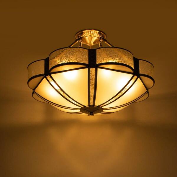 OUKANING 23.62 in. 6-Light Gold Retro Flower-Shaped Semi-Flush