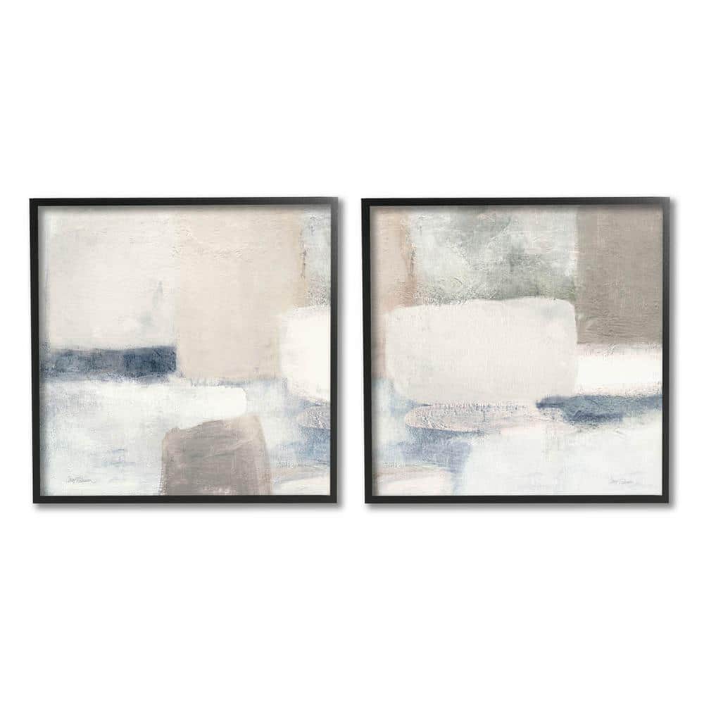 Beige and Blue Abstract Canvas Print Set with Black Frame