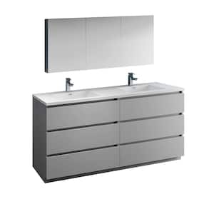 Lazzaro 72 in. Modern Double Bathroom Vanity in Gray with Vanity Top in White with White Basins and Medicine Cabinet