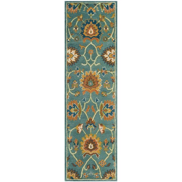 Heritage 2 ft. x 6 ft. Light Blue Border Ornate Runner Rug