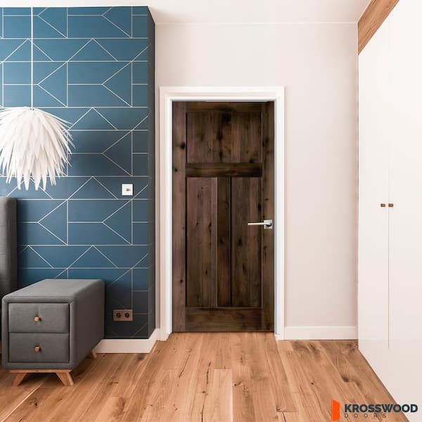 DIY 28 in. x 80 in. Left-Handed Shaker Knotty Alder Black Stain Wood Single Interior Door Kit w/ Quick Assemble Jamb