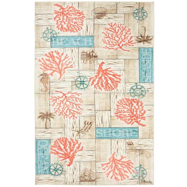 PRIVATE BRAND UNBRANDED Coral Azul Multi 5 ft. x 8 ft. Area Rug