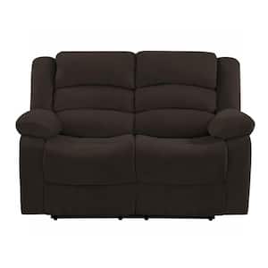 Charlie 60 in. Brown Solid Fabric 2-Seat Loveseats with Recliner