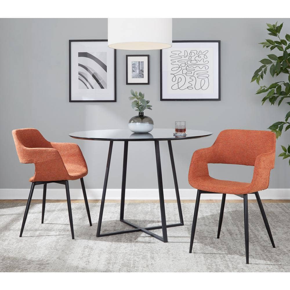 Contemporary Orange Faux Leather Dining Chairs with Black Metal Legs, Set of 2
