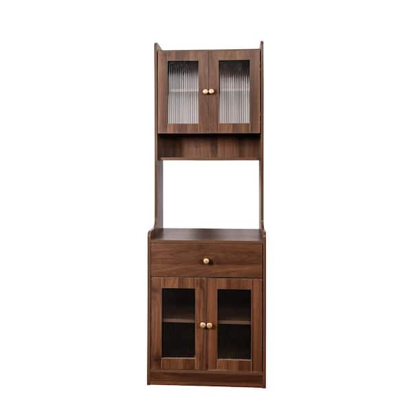 Walnut 71 in. H Kitchen Pantry Hutch Storage Cabinet Buffet Cabinet Microwave Stand Buffet Sideboard Coffee Bar Cabinet