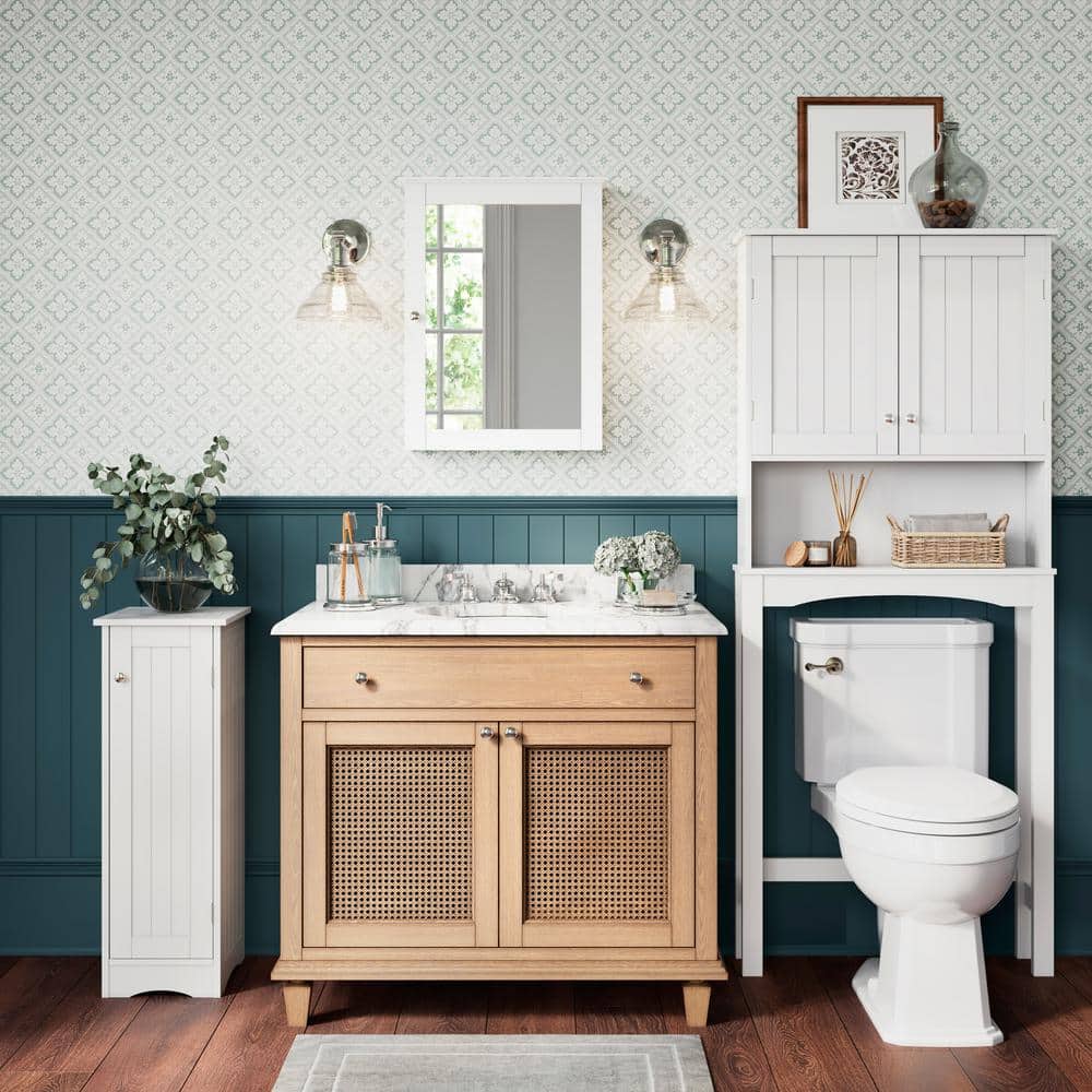 White MDF Over-the-Toilet Storage Cabinet with Adjustable Shelves