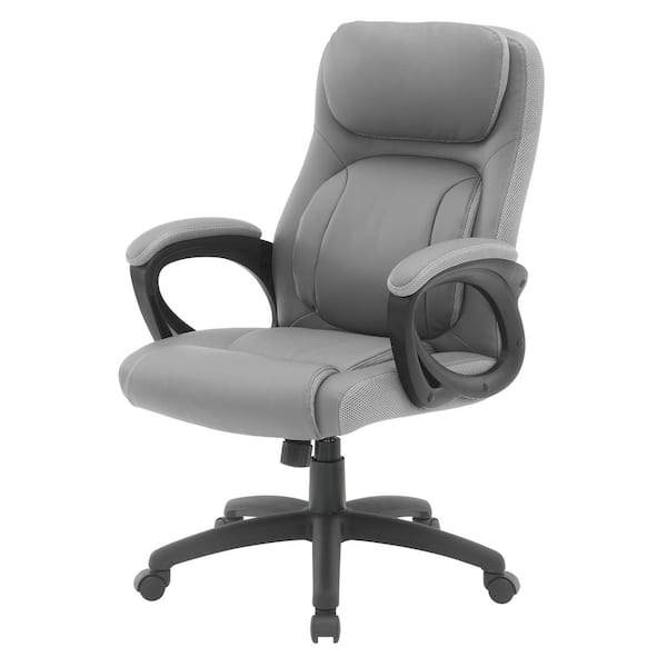 Office Star Products Faux Leather Adjustable Height Manager Chair in Taupe with Grey Mesh Accents with Padded Arms