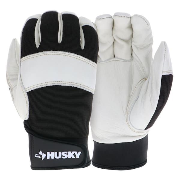 Husky Large Grain Cowhide Water Resistant Leather Performance Work Glove with Spandex Back