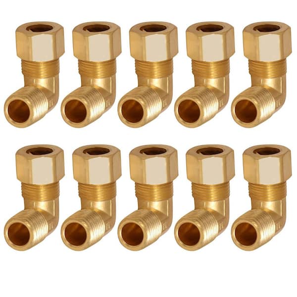 3/8 In. OD Comp x 1/4 In. MIP Brass Reducing Elbow for use with Potable Water, Hydraulic and Pneumatic Systems, 10 Pack