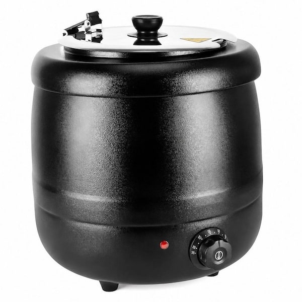 10.5 qt. Soup Warmer with Stainless Steel Hinged Lid and Detachable Insert Pot, Electric Soup Pot, Black