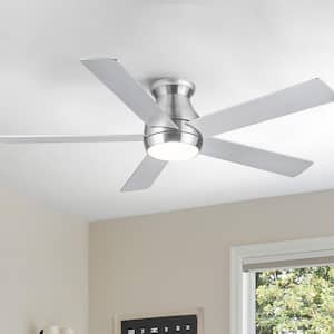Hommee 52 in. Indoor Integrated LED Brush Nickel Low Profile Ceiling Fan with Reversible DC Motor and 5 Plywood Blades