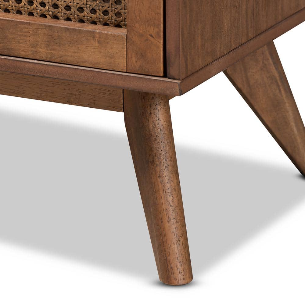 Walnut Brown Mid-Century Modern 6-Drawer Dresser with Rattan