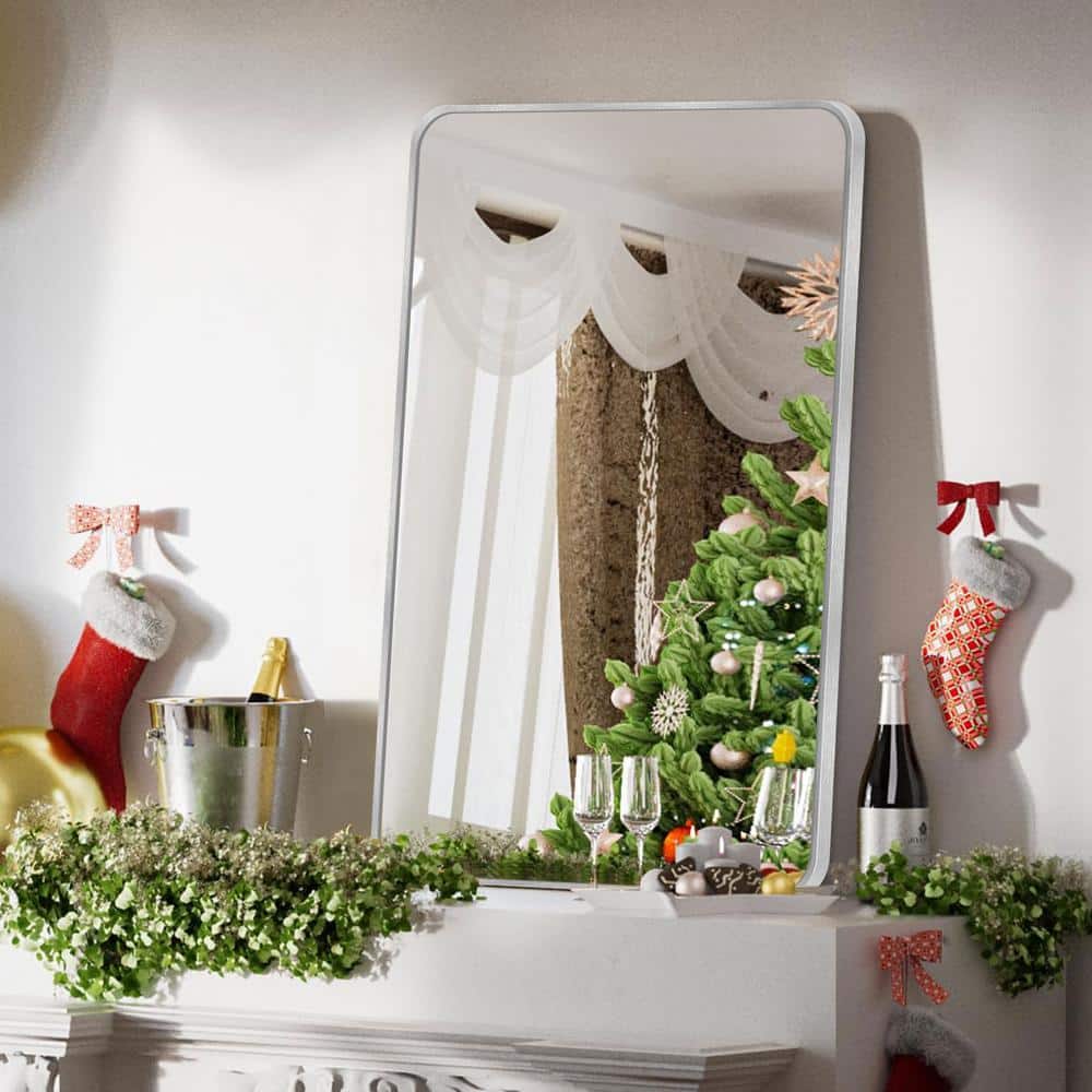 Sxiawe 24 in. W x 36.2 in. H Silver Rectangle Aluminum Frame Wall