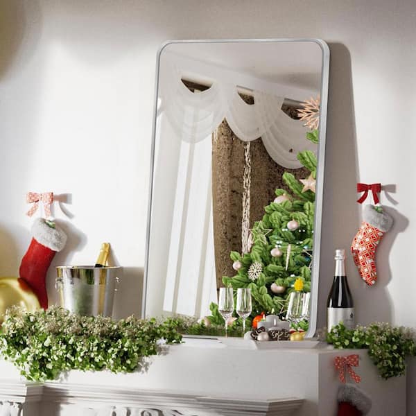 Sxiawe 24 in. W x 36.2 in. H Silver Rectangle Aluminum Frame Wall-Mounted Bathroom Mirror/Vanity mirror