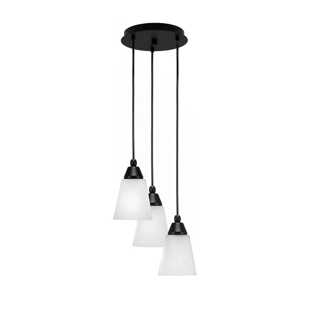 Savannah 9 in. 3-Light Matte Black Cord Pendant Light Square White Muslin G