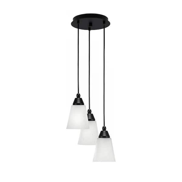 Unbranded Savannah 9 in. 3-Light Matte Black Cord Pendant Light Square White Muslin Glass Shade