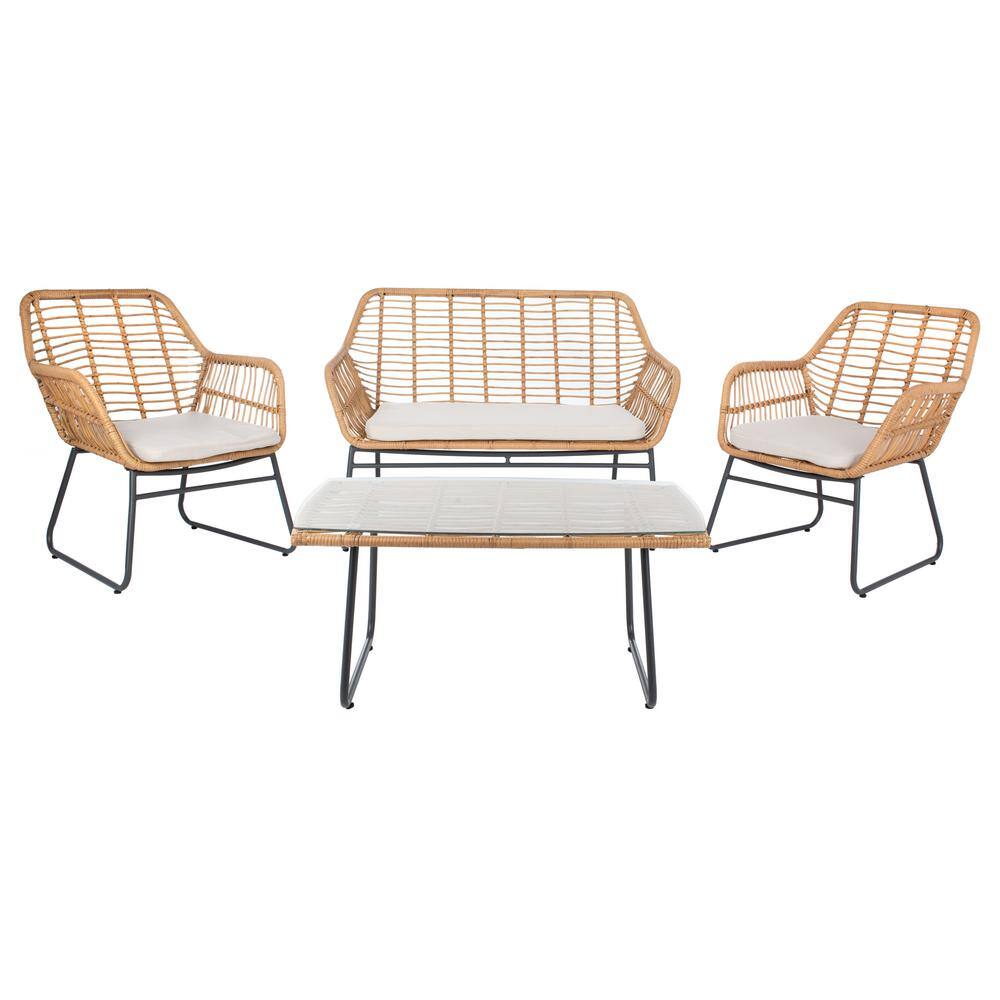 Roston Natural 4-Piece Rattan Patio Conversation Set with Beige Cushions price history on PriceWatchPro