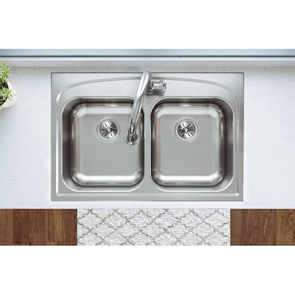 Pergola 33 in. Drop-in Double Bowl 20-Gauge Stainless Steel Kitchen Sink Only