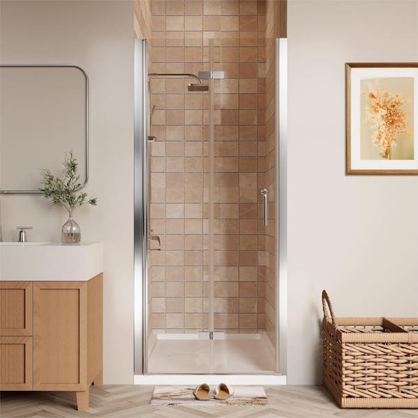 36 to 37 - 1/4 in. W x 72 in. H Bi-Fold Frameless Shower Doors in Chrome with Clear Glass