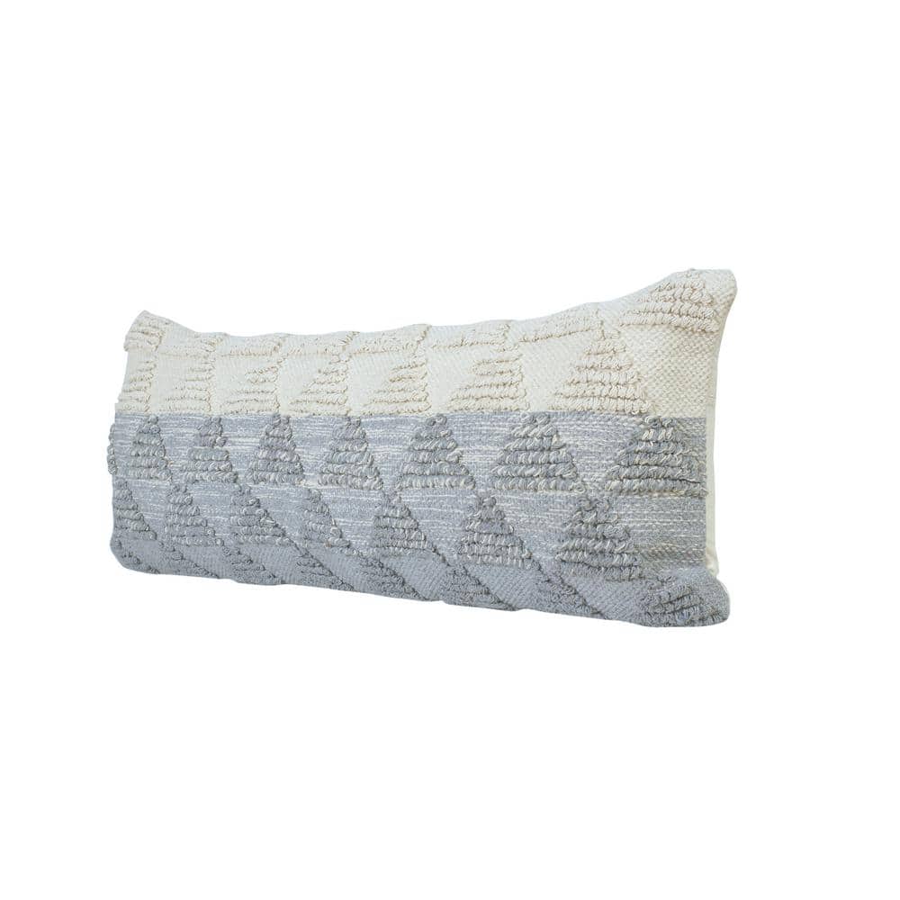 Heathered Gray and Off-White Geometric Cotton Lumbar Pillow