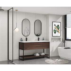59.1 in. W x 18.3 in. D x 34.3 in. H Freestanding Plywood Bath Vanity in California Walnut  with  White Resin Top