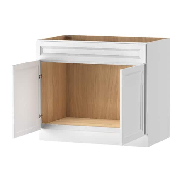Keyport Shaker 39 in. W x 24 in. D x 34.5 in. H Plywood Tool-Free Ready To Assemble Sink Base Kitchen Cabinet in White
