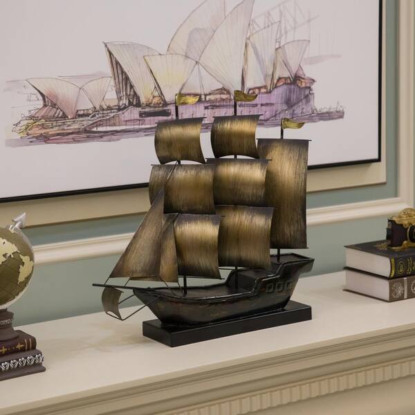 Ship Decora Vintiquewise Nautical Home Decor Brown Metal Sailboat Centerpiece Ship ...